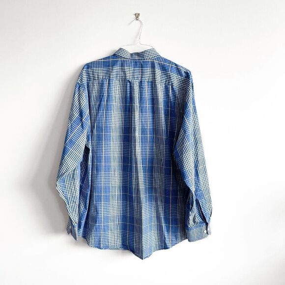 Izod Mens Plaid Non Iron Stretch Long Sleeve Button Down Shirt Blue XL - Picture 2 of 8